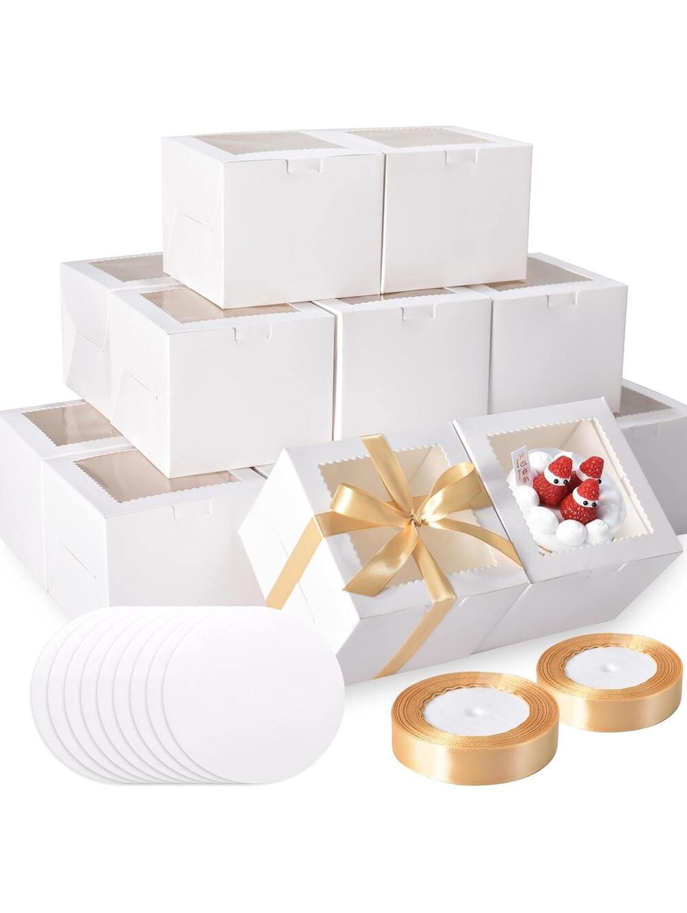 40pcs 6x6x5 Inch Cake Boxes with Boards & Ribbon - 20 Boxes & 20 Boards